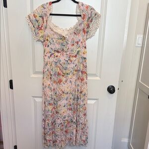 Elliatt Floral Midi Dress in Pink, Red, Yellow & Green